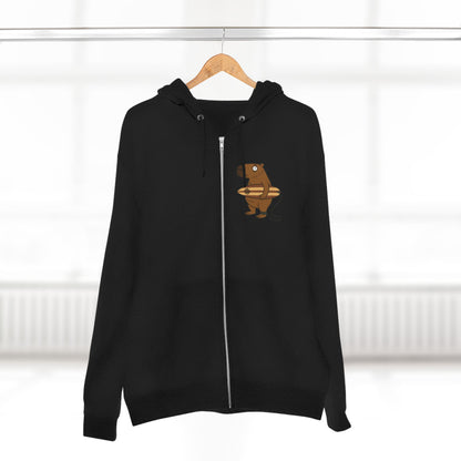 Capybara Surfer Unisex - Zip Cotton Blend Fleece Hoodie