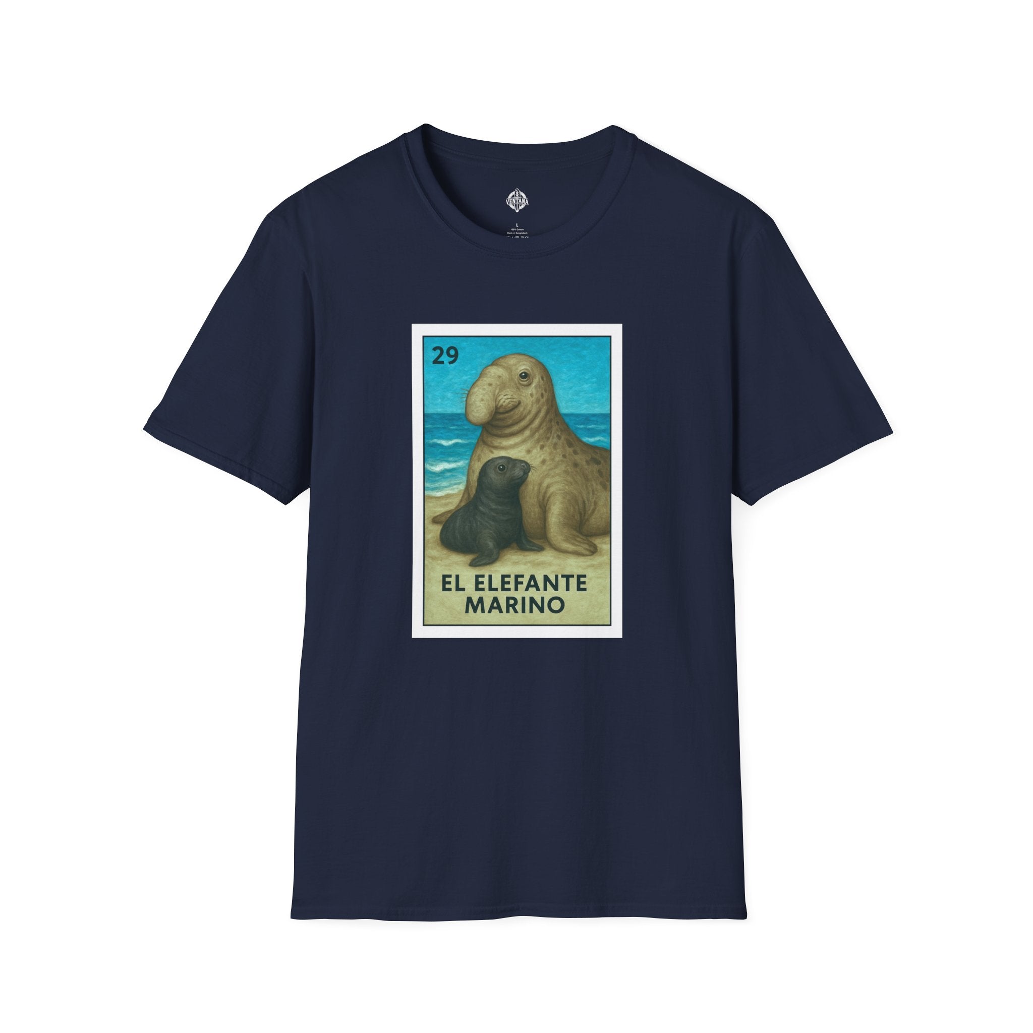 Elephant Seal Lotería Unisex - Soft Style U.S. Cotton T-Shirt (El Elefante Marino)