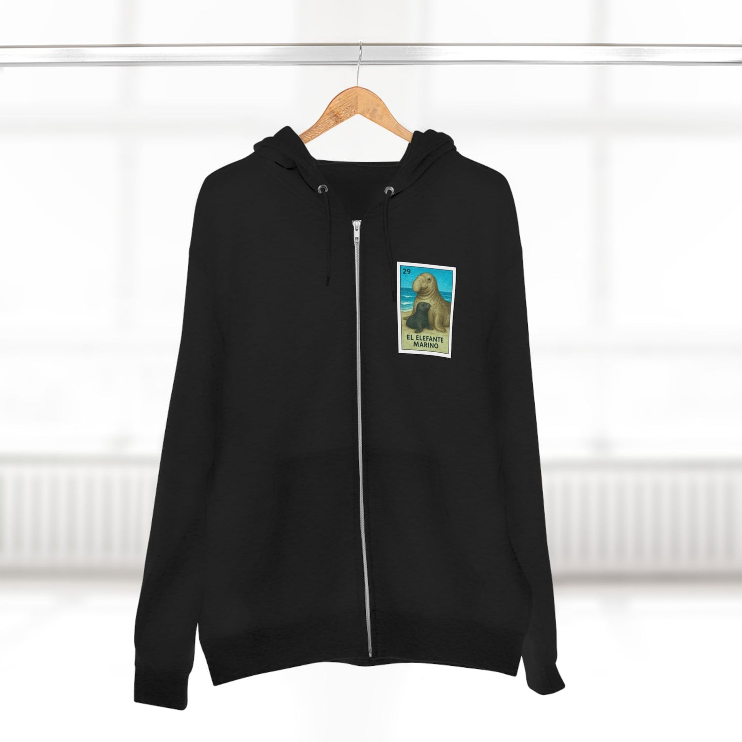 Elephant Seal Lotería Unisex - Zip Cotton Blend Fleece Hoodie (El Elefante Marino)