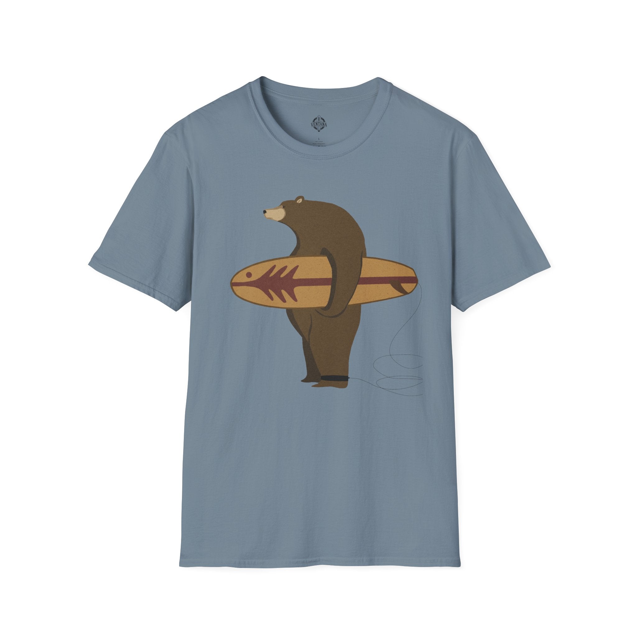 Surfing Grizzly Bear by Fabian Lavater Unisex - Soft Style U.S. Cotton T-Shirt