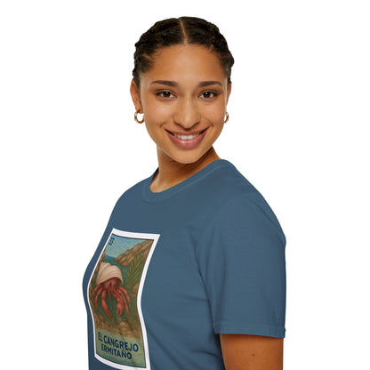 Hermit Crab Lotería Unisex - Soft Style U.S. Cotton T-Shirt (El Cangrejo Ermitaño)