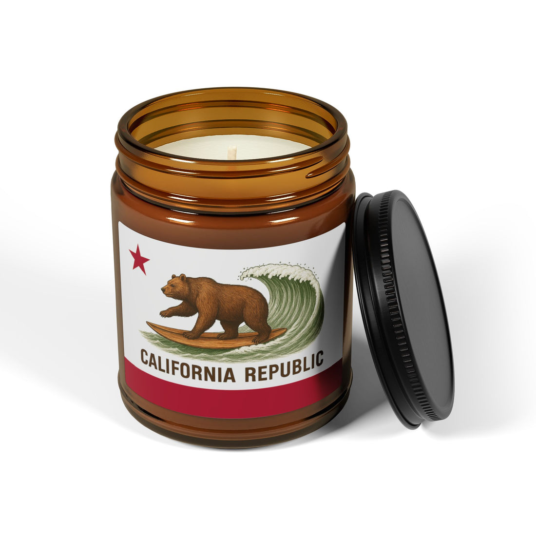 California Surfing Bear Flag - Scented Soy Candle