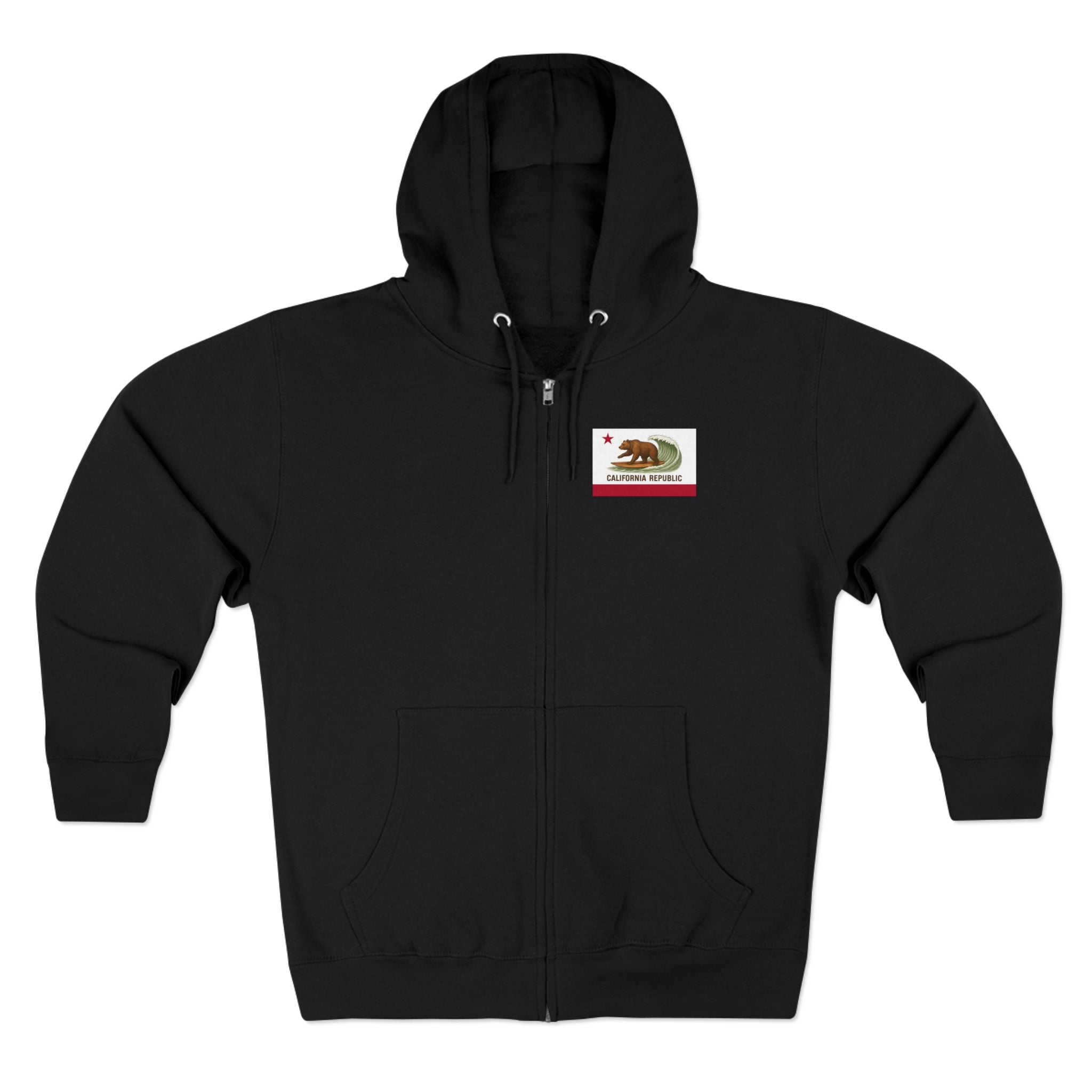 California Surfing Bear Flag Unisex - Zip Cotton Blend Fleece Hoodie