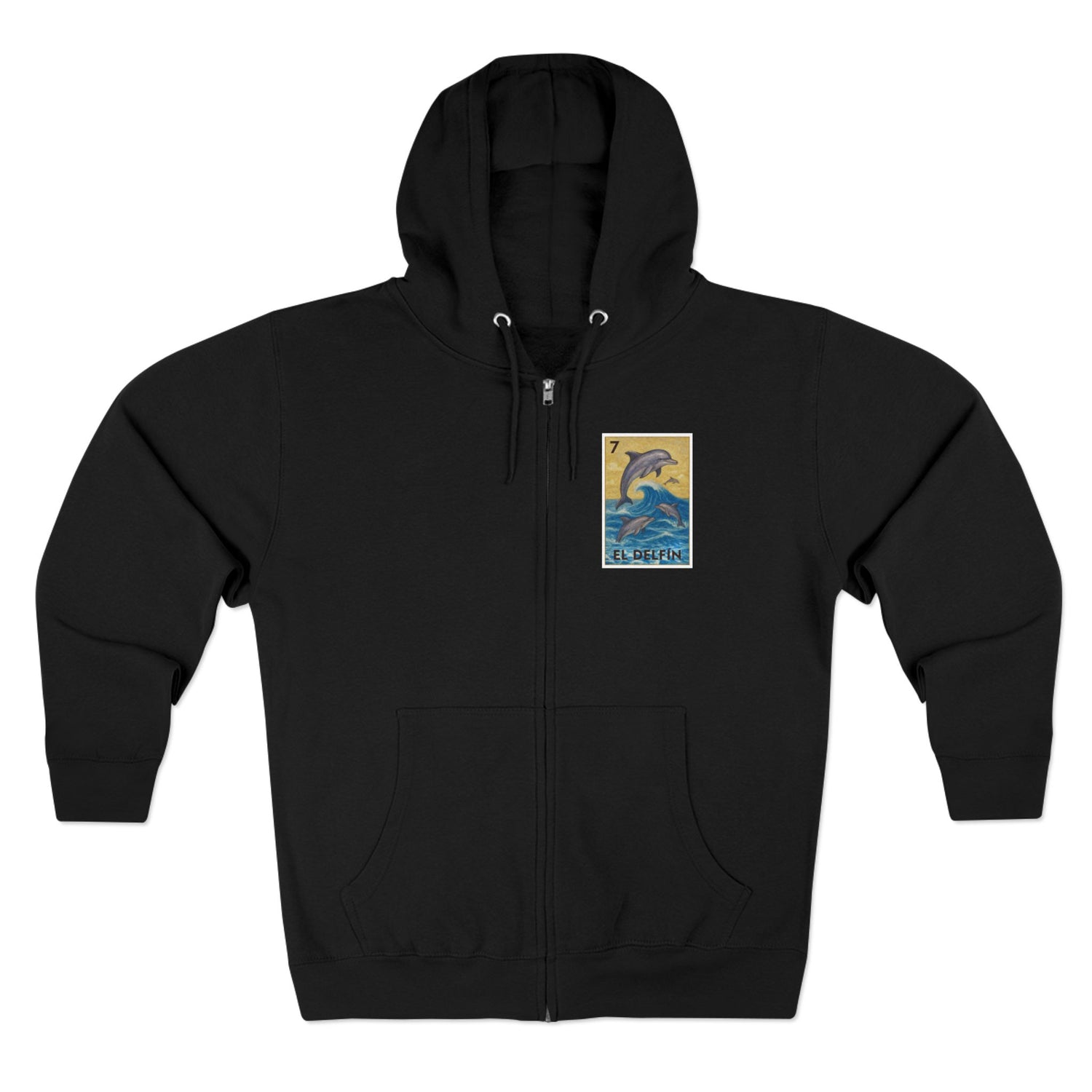 Dolphin Lotería Unisex - Zip Cotton Blend Fleece Hoodie (El Delfín)