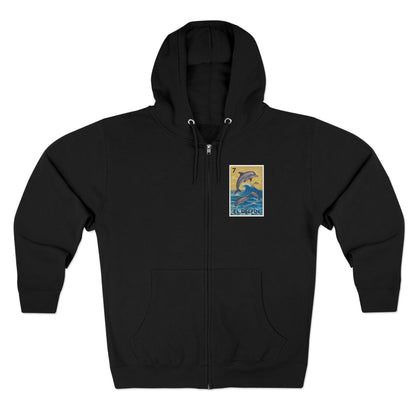 Dolphin Lotería Unisex - Zip Cotton Blend Fleece Hoodie (El Delfín)