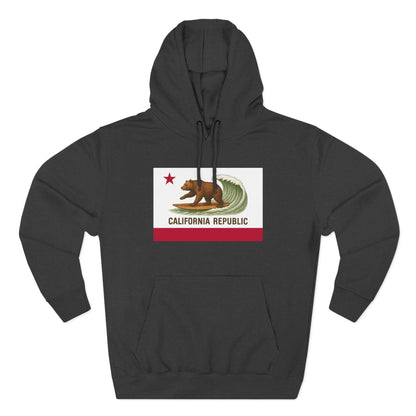 California Surfing Bear Flag Unisex - Pull-Over Cotton Blend Fleece Hoodie