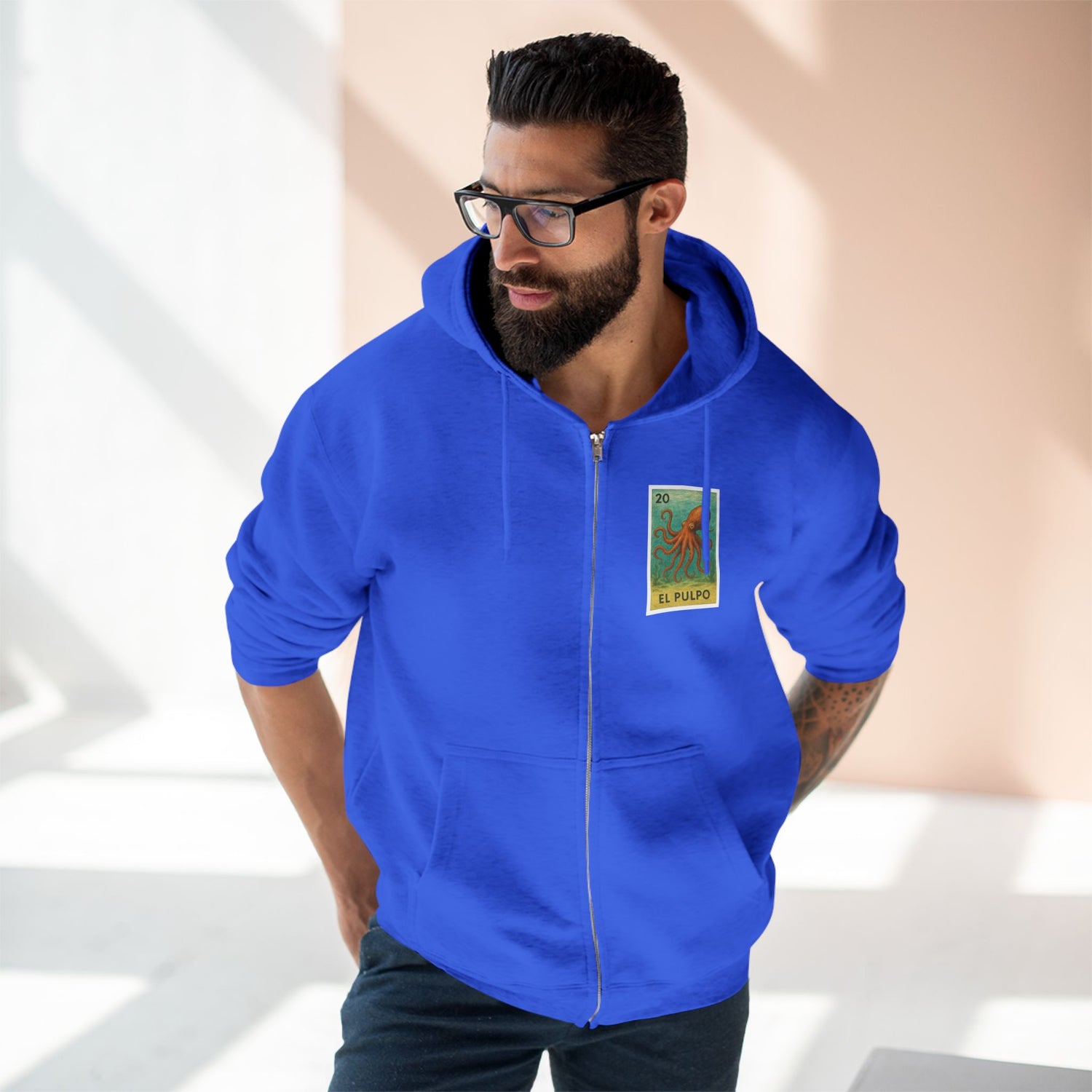 Octopus Lotería Unisex - Zip Cotton Blend Fleece Hoodie (El Pulpo)