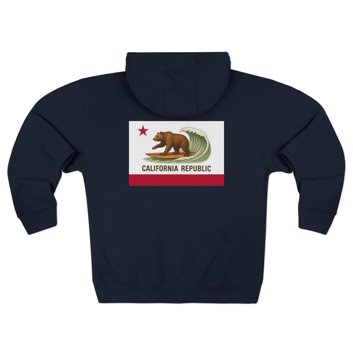 California Surfing Bear Flag Unisex - Zip Cotton Blend Fleece Hoodie