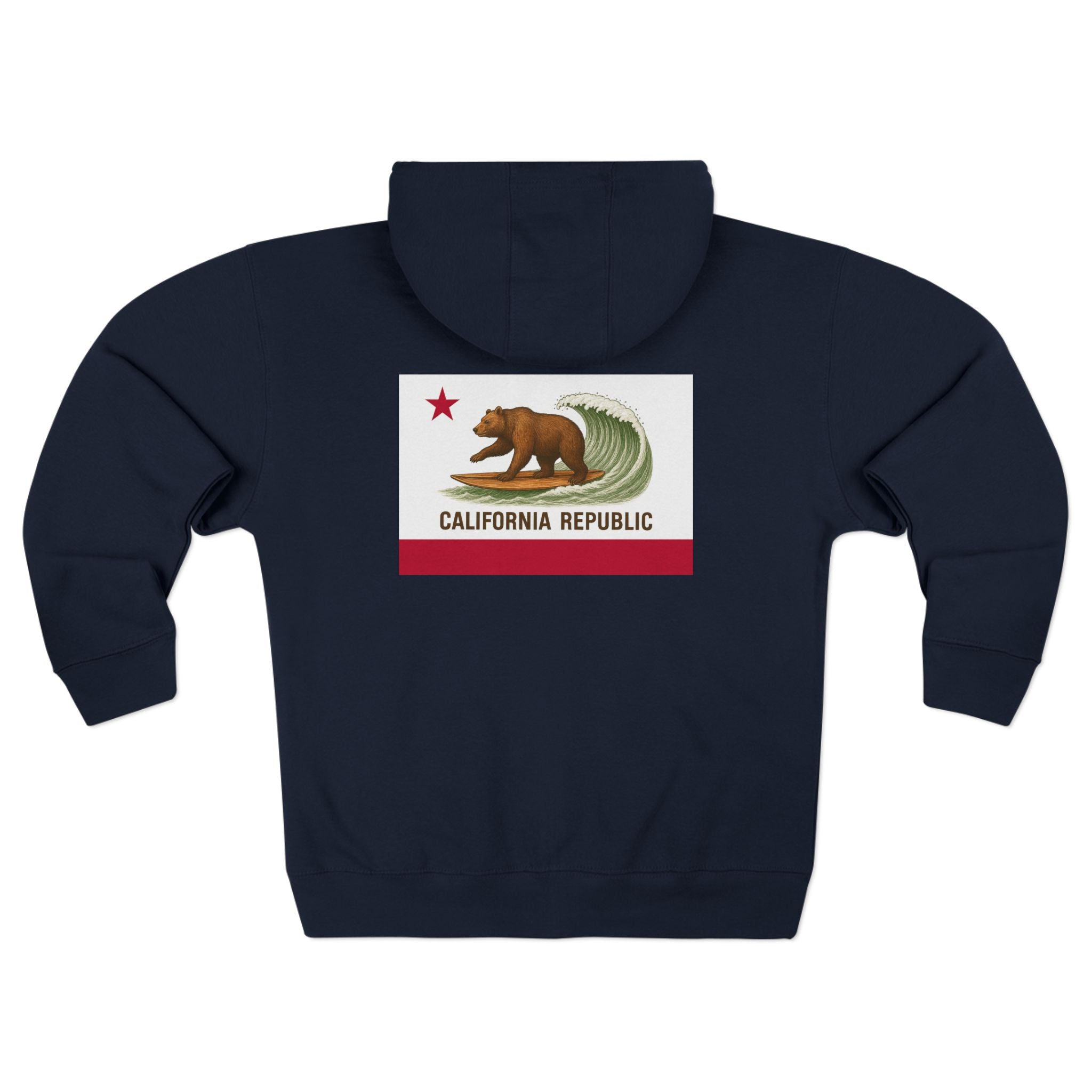California Surfing Bear Flag Unisex - Zip Cotton Blend Fleece Hoodie