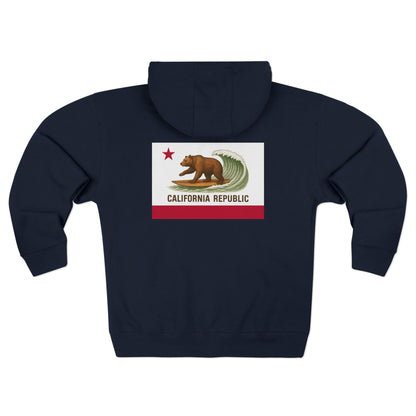 California Surfing Bear Flag Unisex - Zip Cotton Blend Fleece Hoodie
