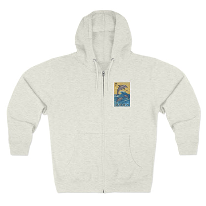 Dolphin Lotería Unisex - Zip Cotton Blend Fleece Hoodie (El Delfín)