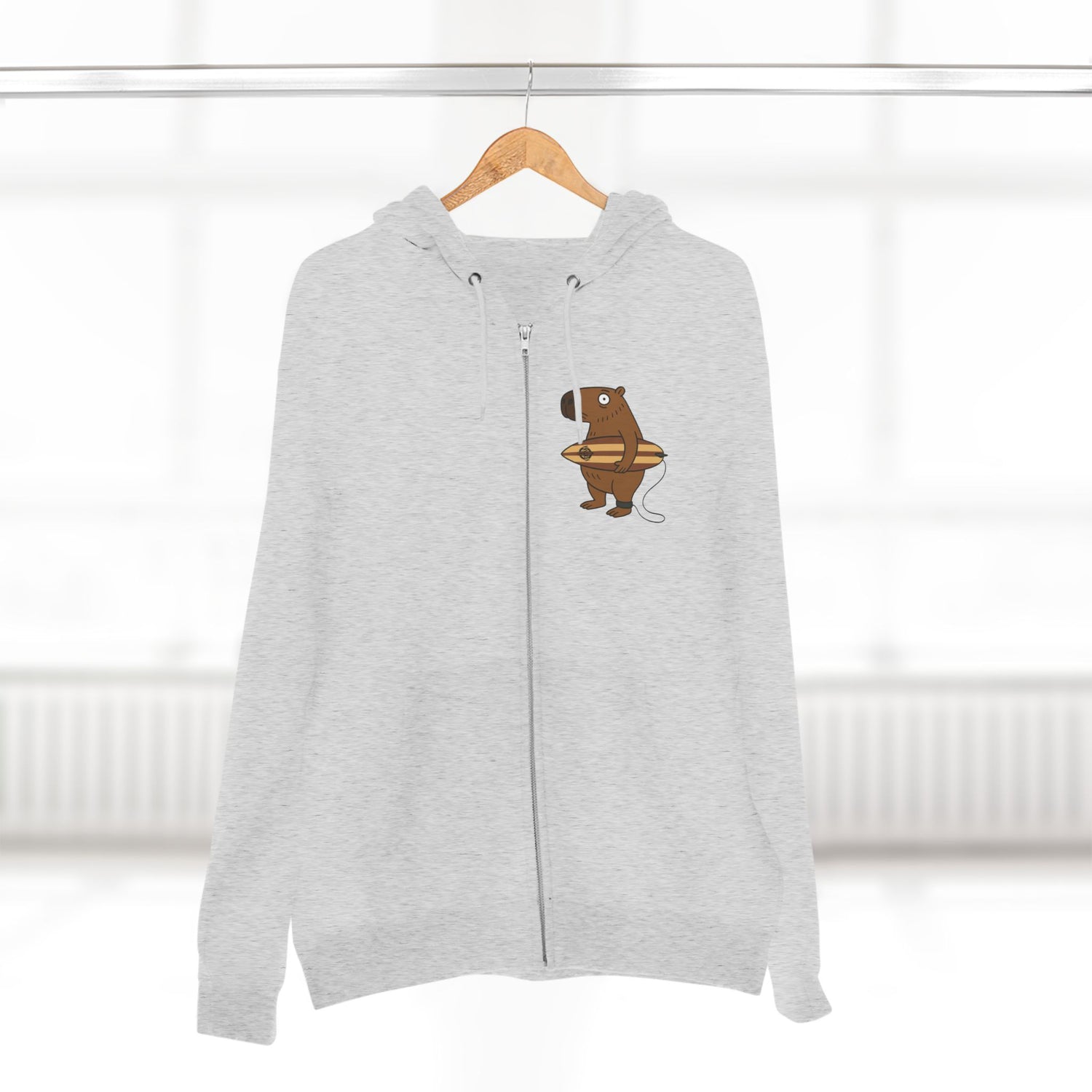 Capybara Surfer Unisex - Zip Cotton Blend Fleece Hoodie