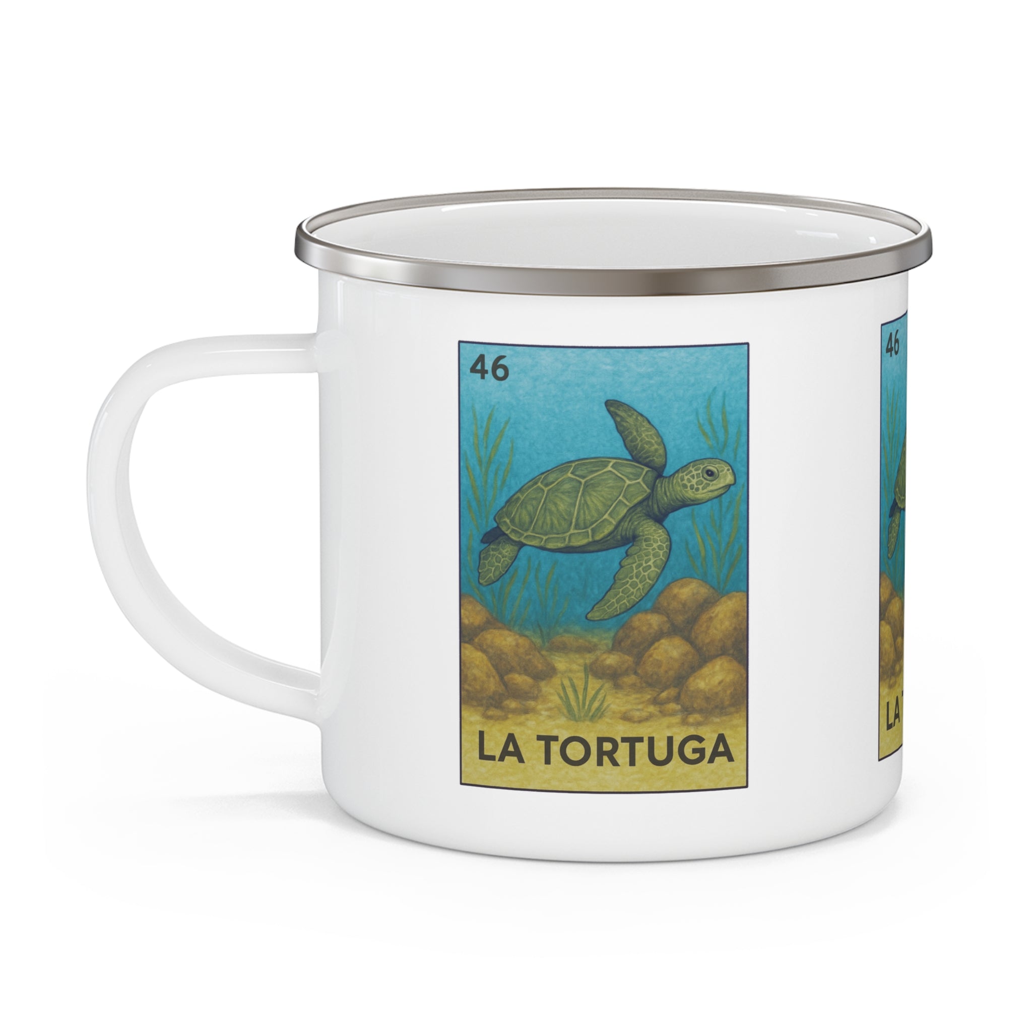 Turtle Lotería Enamel Camping Mug (La Tortuga) (12oz - small)