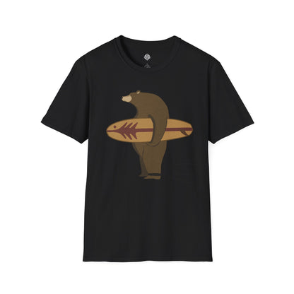 Surfing Grizzly Bear by Fabian Lavater Unisex - Soft Style U.S. Cotton T-Shirt