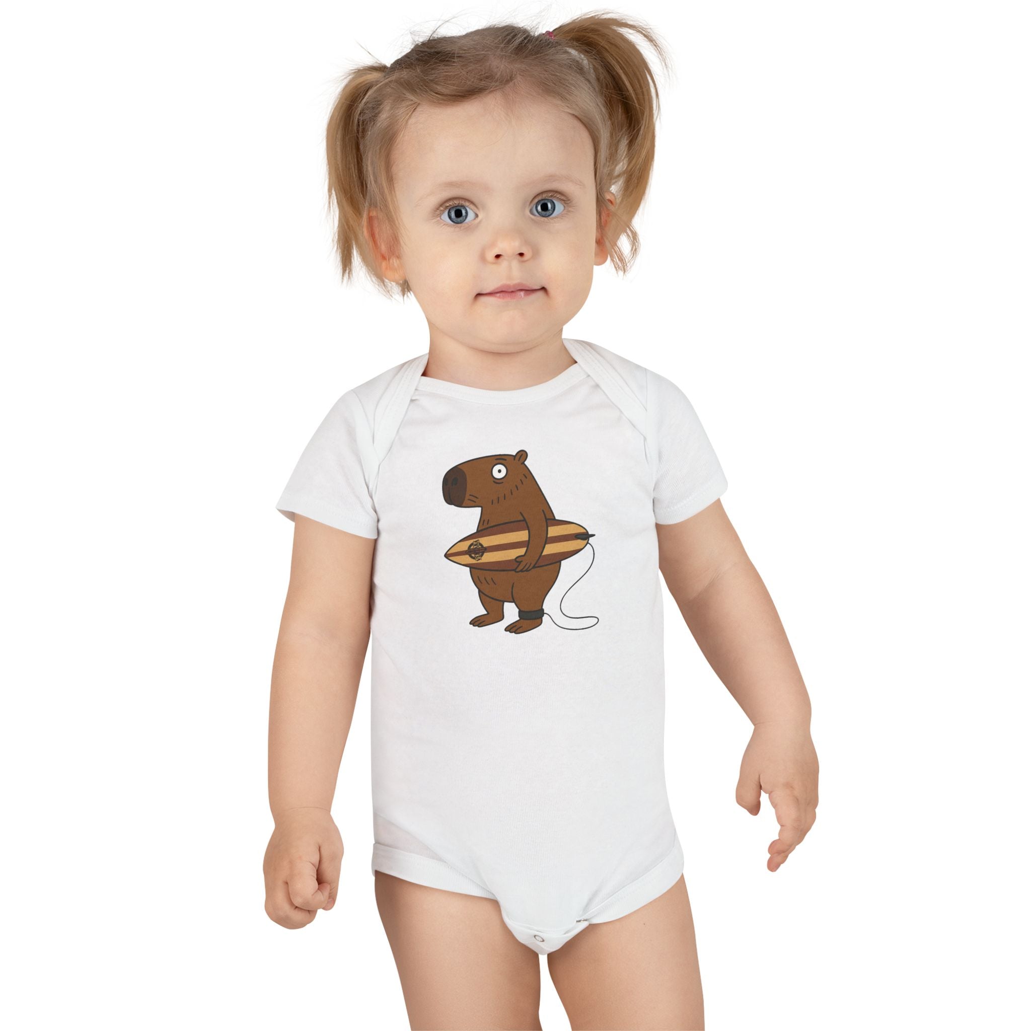 Capybara Surfer - Baby Short Sleeve 100% Cotton Onesie