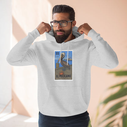 Pelican Lotería Unisex - Pull-Over Cotton Blend Fleece Hoodie (El Pelícano)
