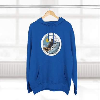 Surf with Otter 841 by Thiago Bianchini Unisex - Pull-Over Cotton Blend Fleece Hoodie