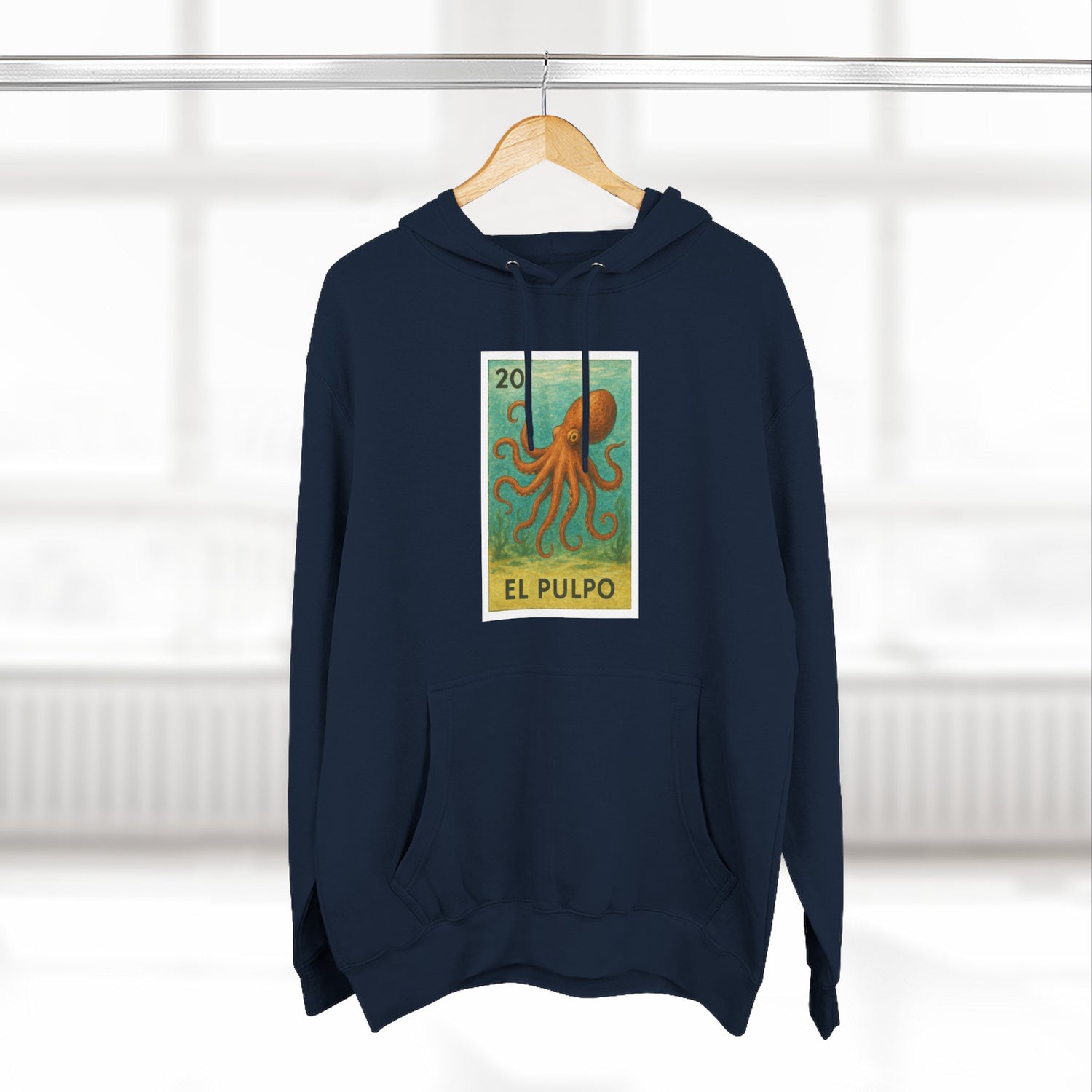 Octopus Lotería Unisex - Pull-Over Cotton Blend Fleece Hoodie (El Pulpo)