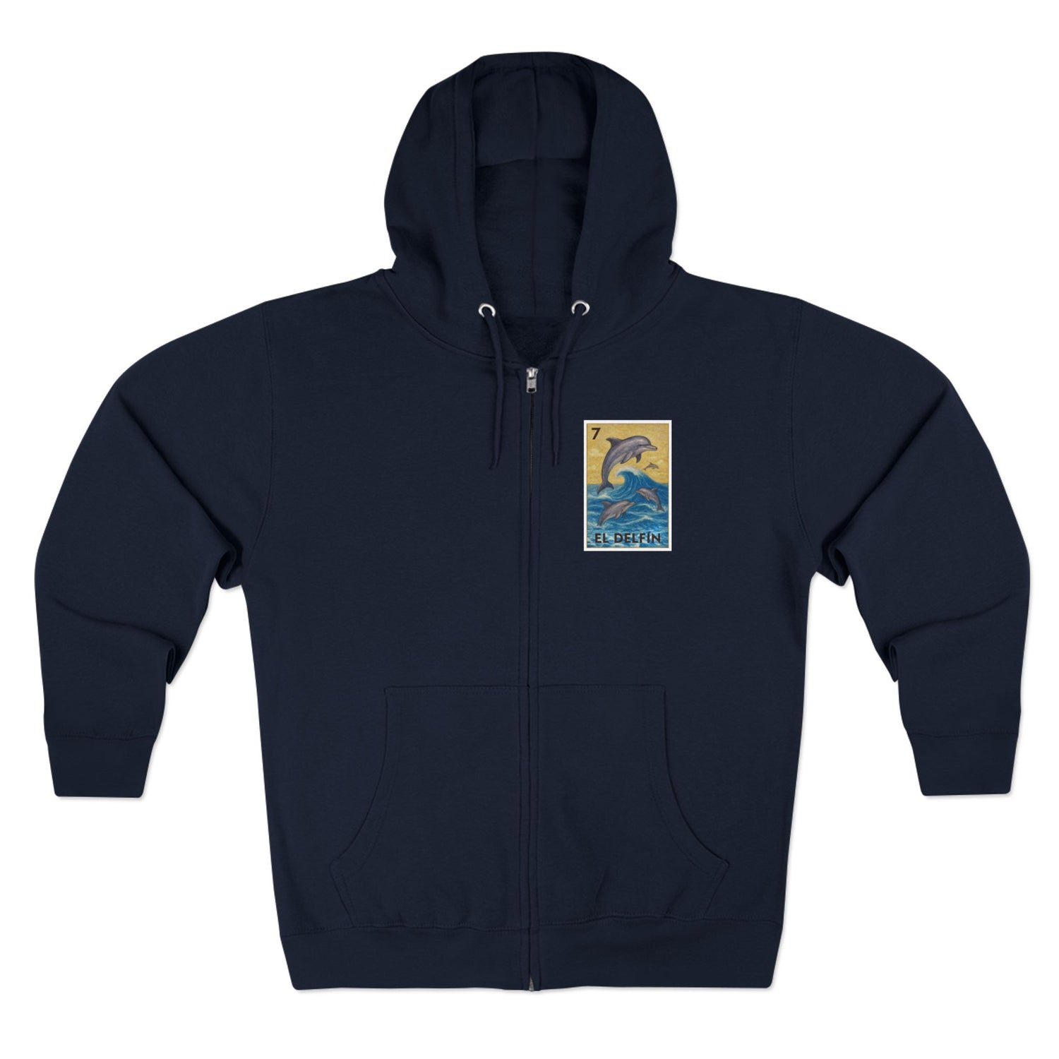 Dolphin Lotería Unisex - Zip Cotton Blend Fleece Hoodie (El Delfín)