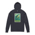 Navy hoodie with a whale graphic and &