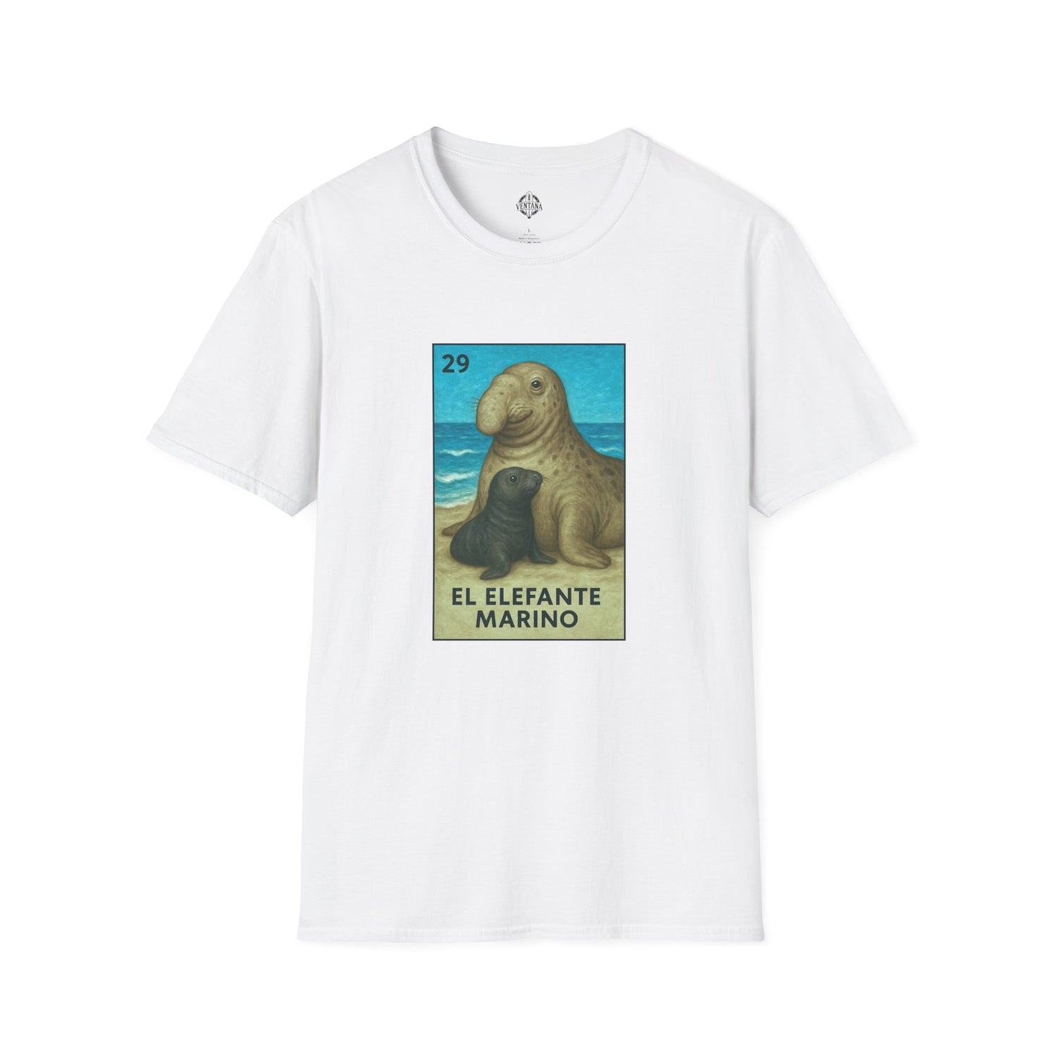 Elephant Seal Lotería Unisex - Soft Style U.S. Cotton T-Shirt (El Elefante Marino)