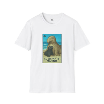 Elephant Seal Lotería Unisex - Soft Style U.S. Cotton T-Shirt (El Elefante Marino)