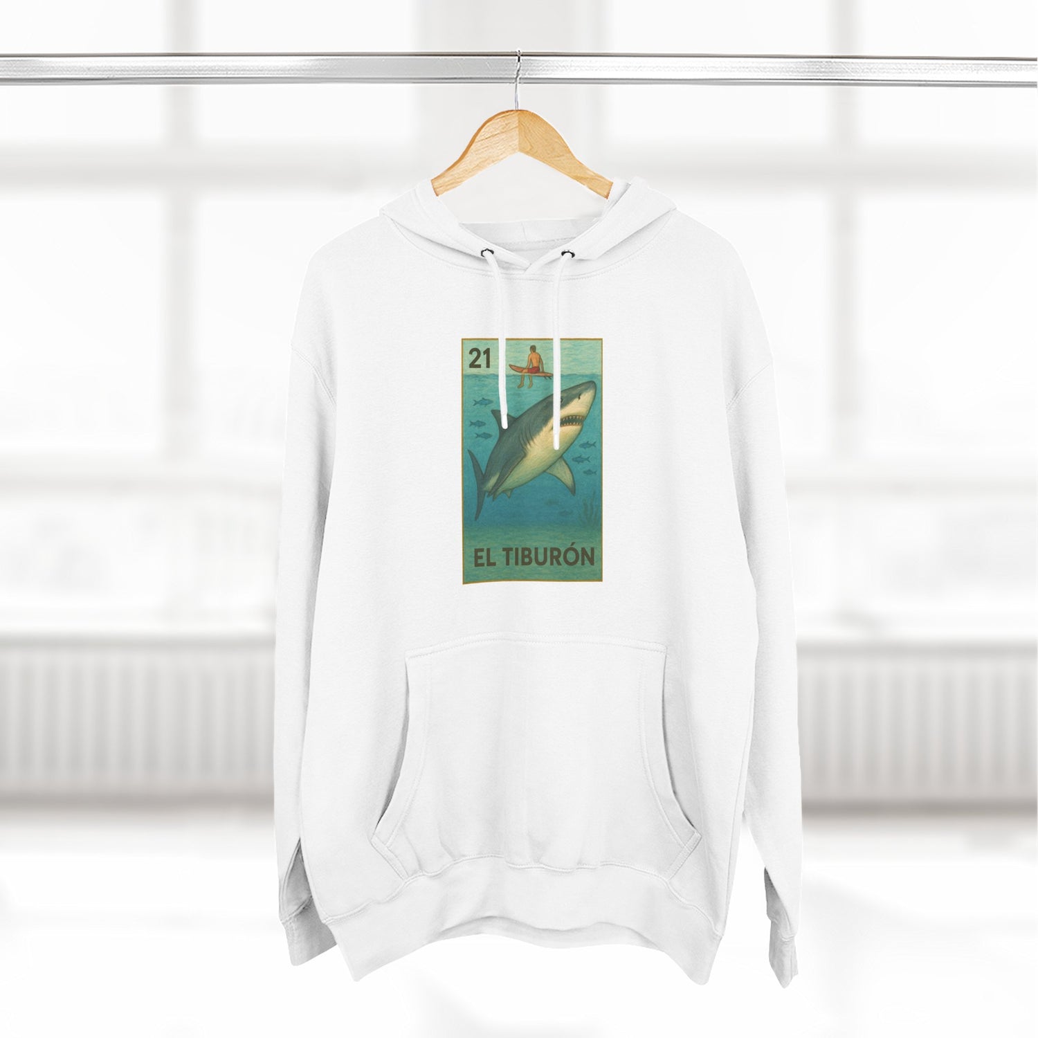 Shark Lotería Unisex - Pull-Over Cotton Blend Fleece Hoodie (El Tiburón)