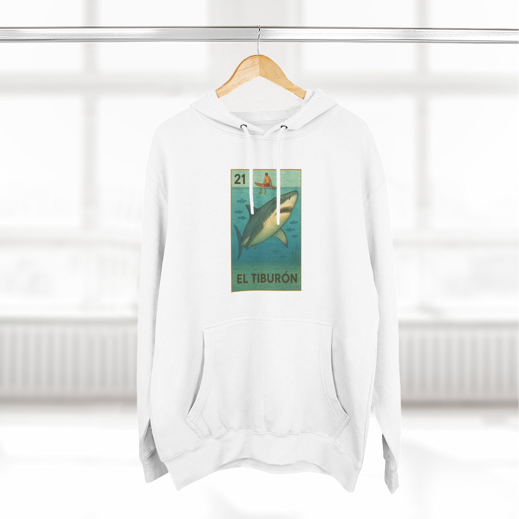 Shark Lotería Unisex - Pull-Over Cotton Blend Fleece Hoodie (El Tiburón)