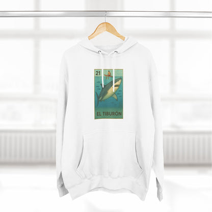 Shark Lotería Unisex - Pull-Over Cotton Blend Fleece Hoodie (El Tiburón)