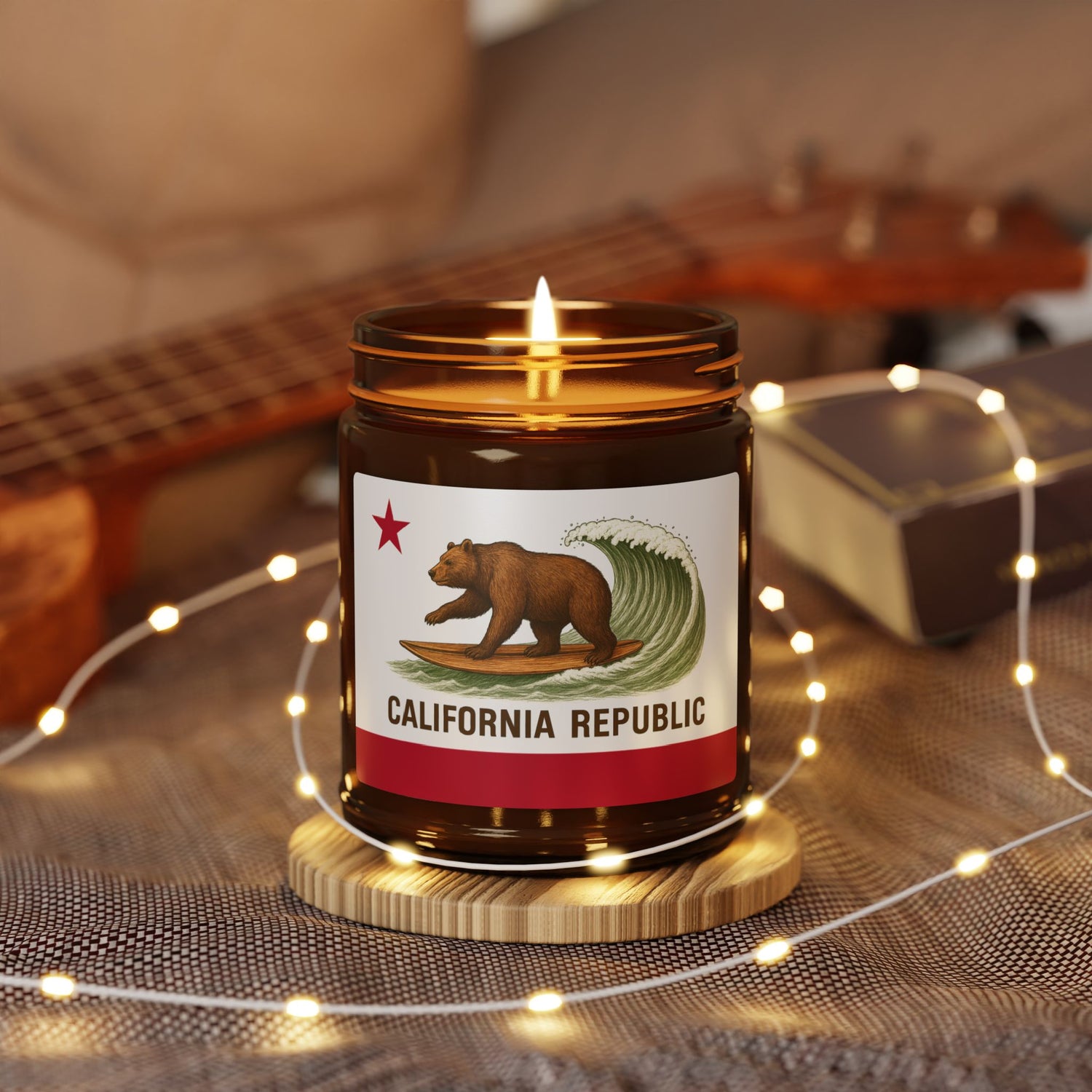 California Surfing Bear Flag - Scented Soy Candle