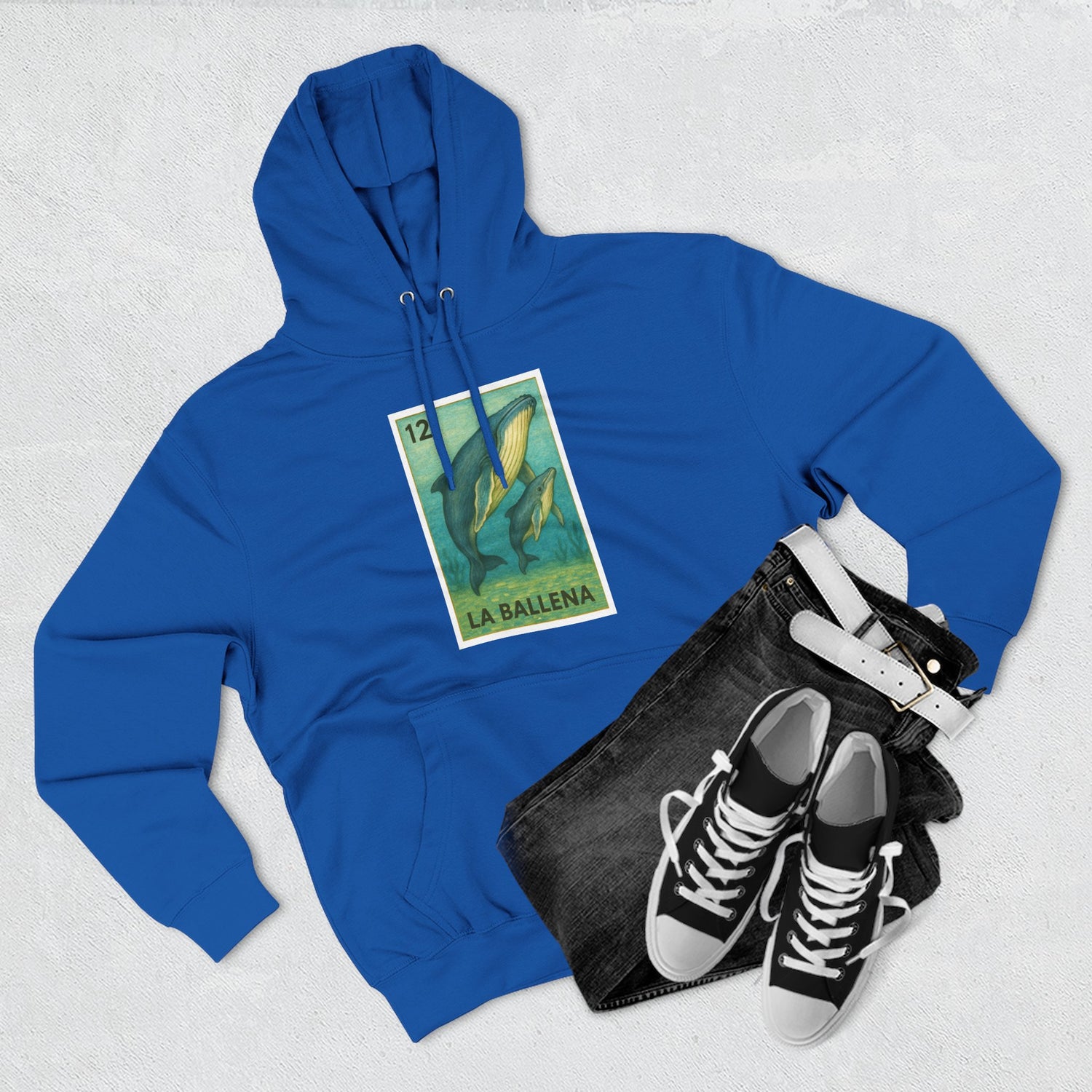 Whale Lotería Unisex - Pull-Over Cotton Blend Fleece Hoodie (La Ballena)