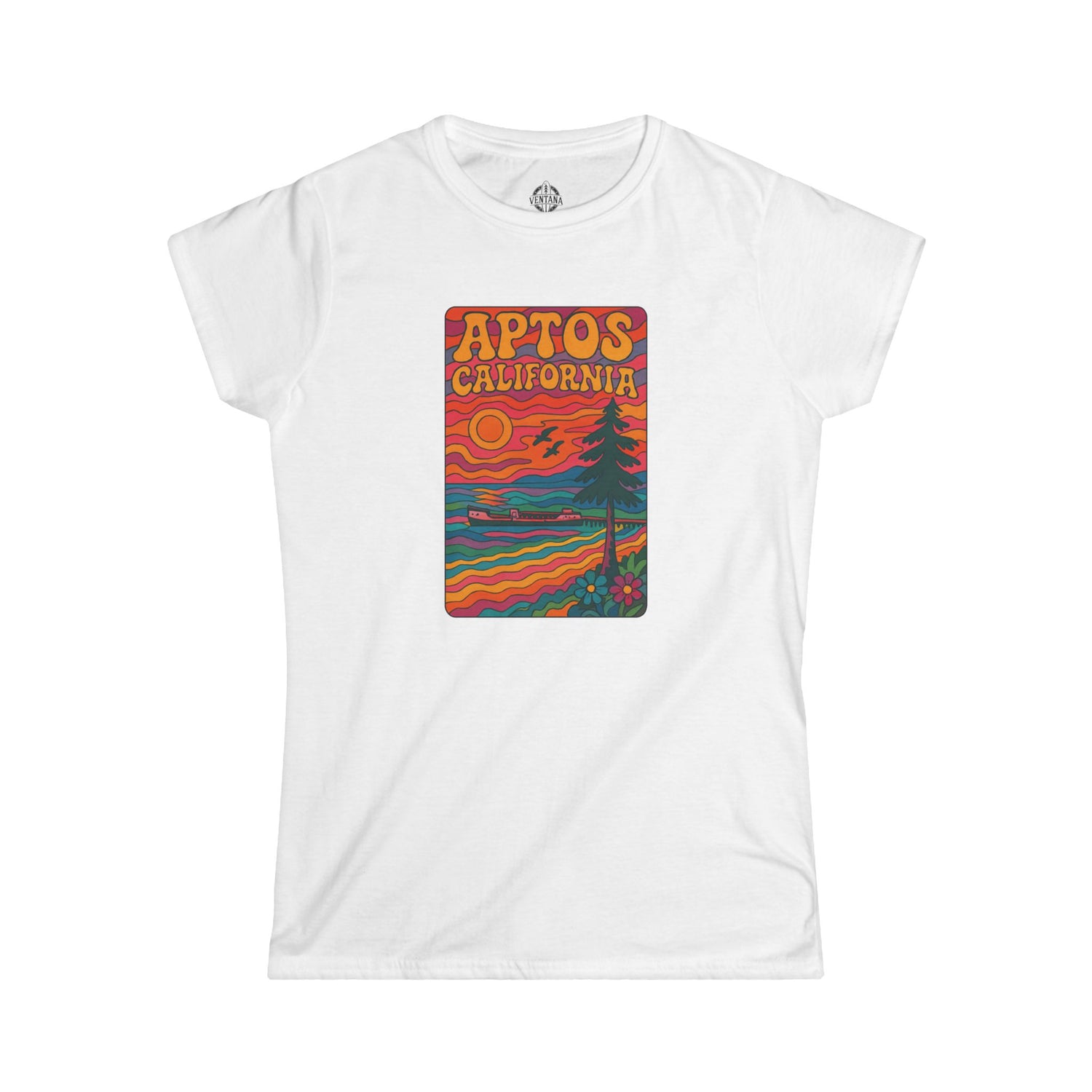 White t-shirt with a colorful &