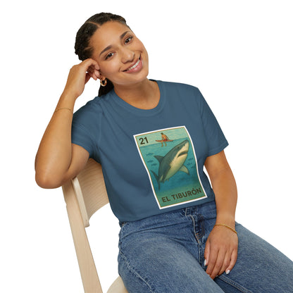 Shark Lotería Unisex - Soft Style U.S. Cotton T-Shirt (El Tiburón)