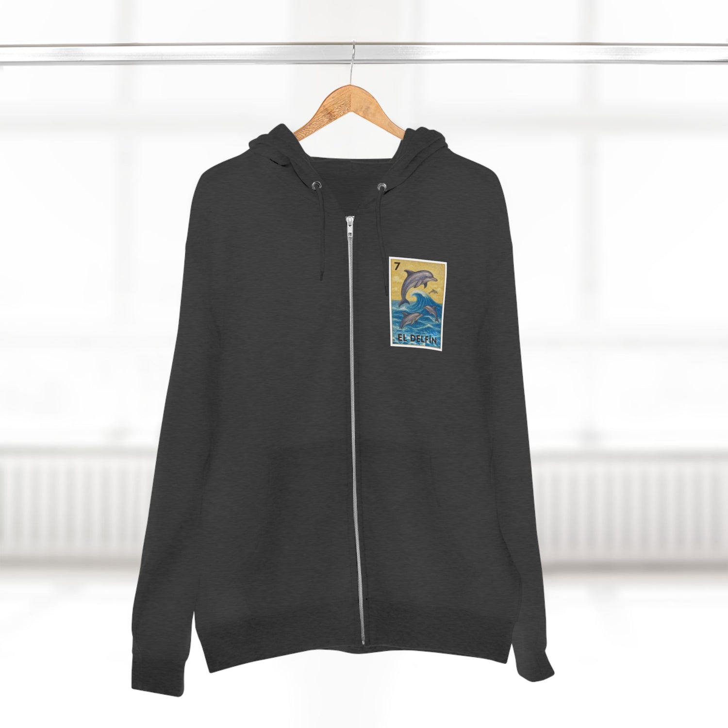 Dolphin Lotería Unisex - Zip Cotton Blend Fleece Hoodie (El Delfín)