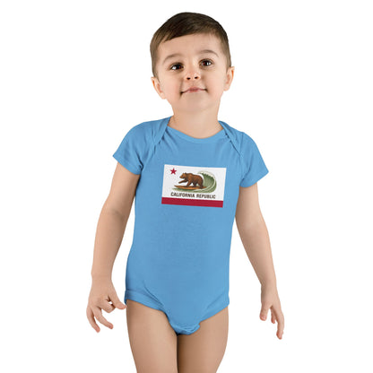 California Surfing Bear Flag - Baby Short Sleeve 100% Cotton Onesie