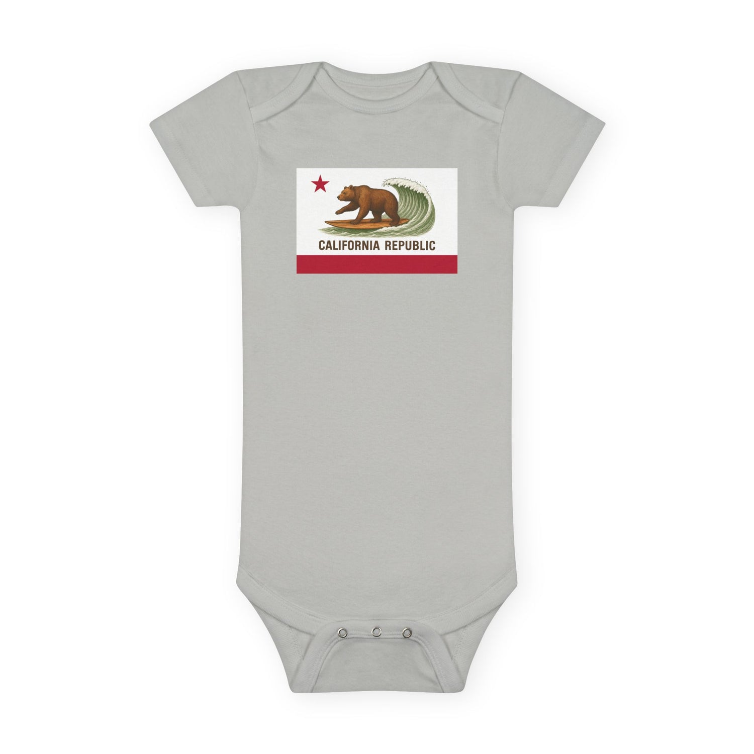 California Surfing Bear Flag - Baby Short Sleeve 100% Cotton Onesie