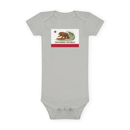 California Surfing Bear Flag - Baby Short Sleeve 100% Cotton Onesie