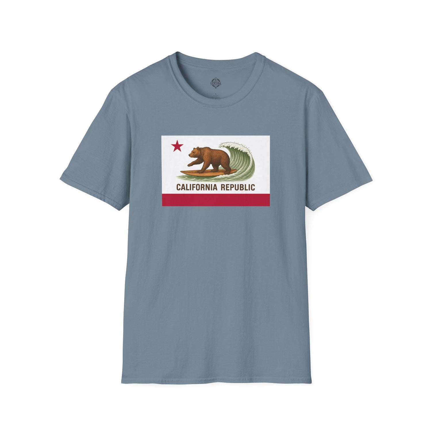 California Surfing Bear Flag Unisex - Soft Style U.S. Cotton T-Shirt