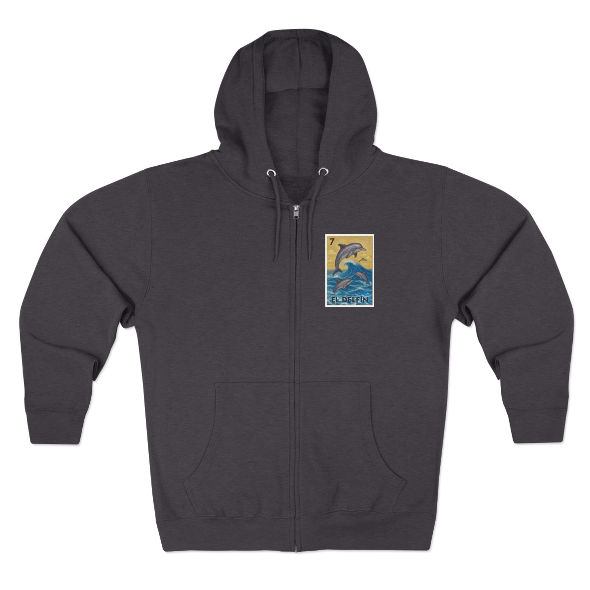 Dolphin Lotería Unisex - Zip Cotton Blend Fleece Hoodie (El Delfín)