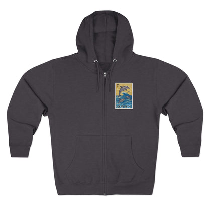Dolphin Lotería Unisex - Zip Cotton Blend Fleece Hoodie (El Delfín)
