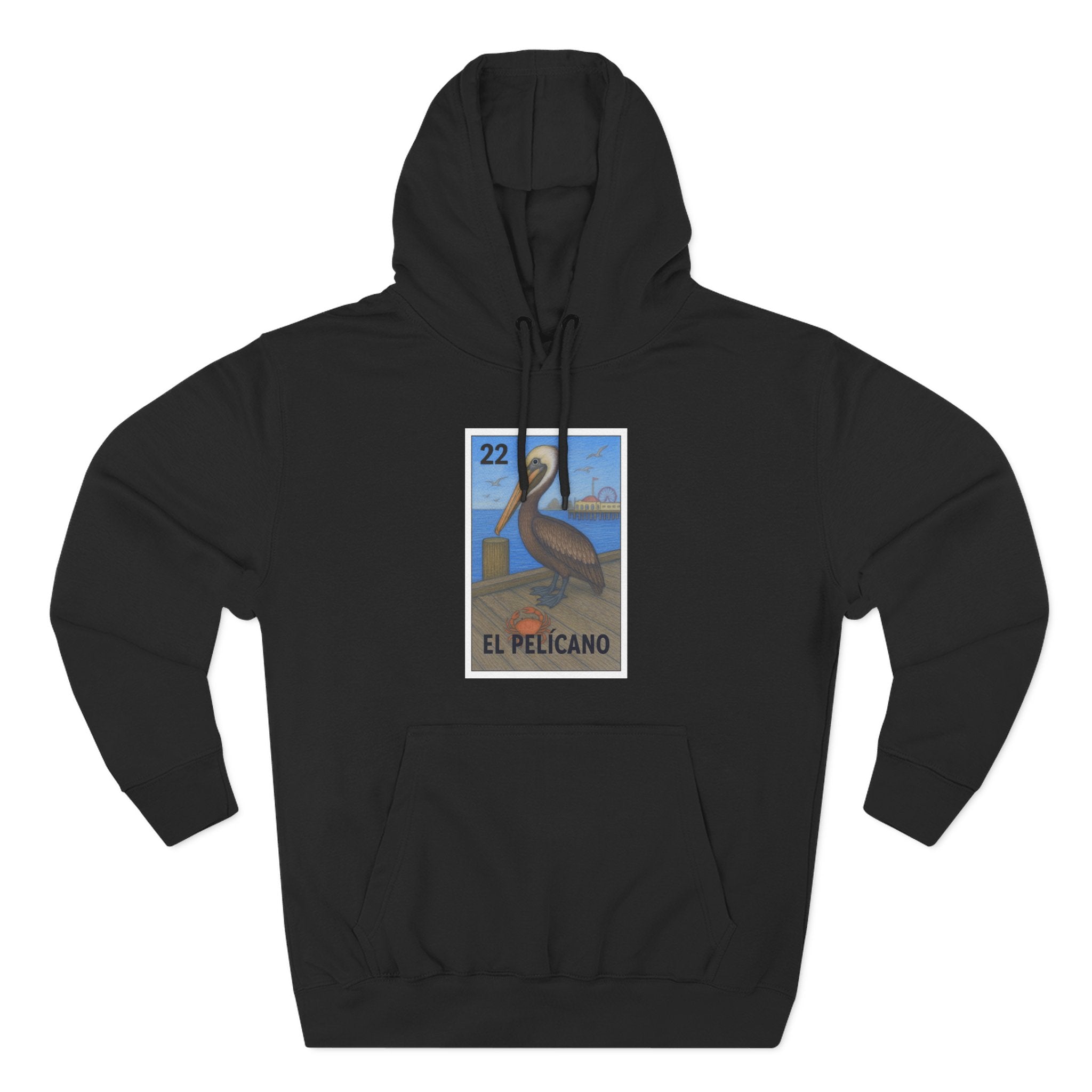 Pelican Lotería Unisex - Pull-Over Cotton Blend Fleece Hoodie (El Pelícano)