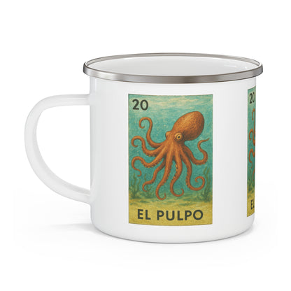 Octopus Lotería Enamel Camping Mug (El Pulpo) (12oz - small)