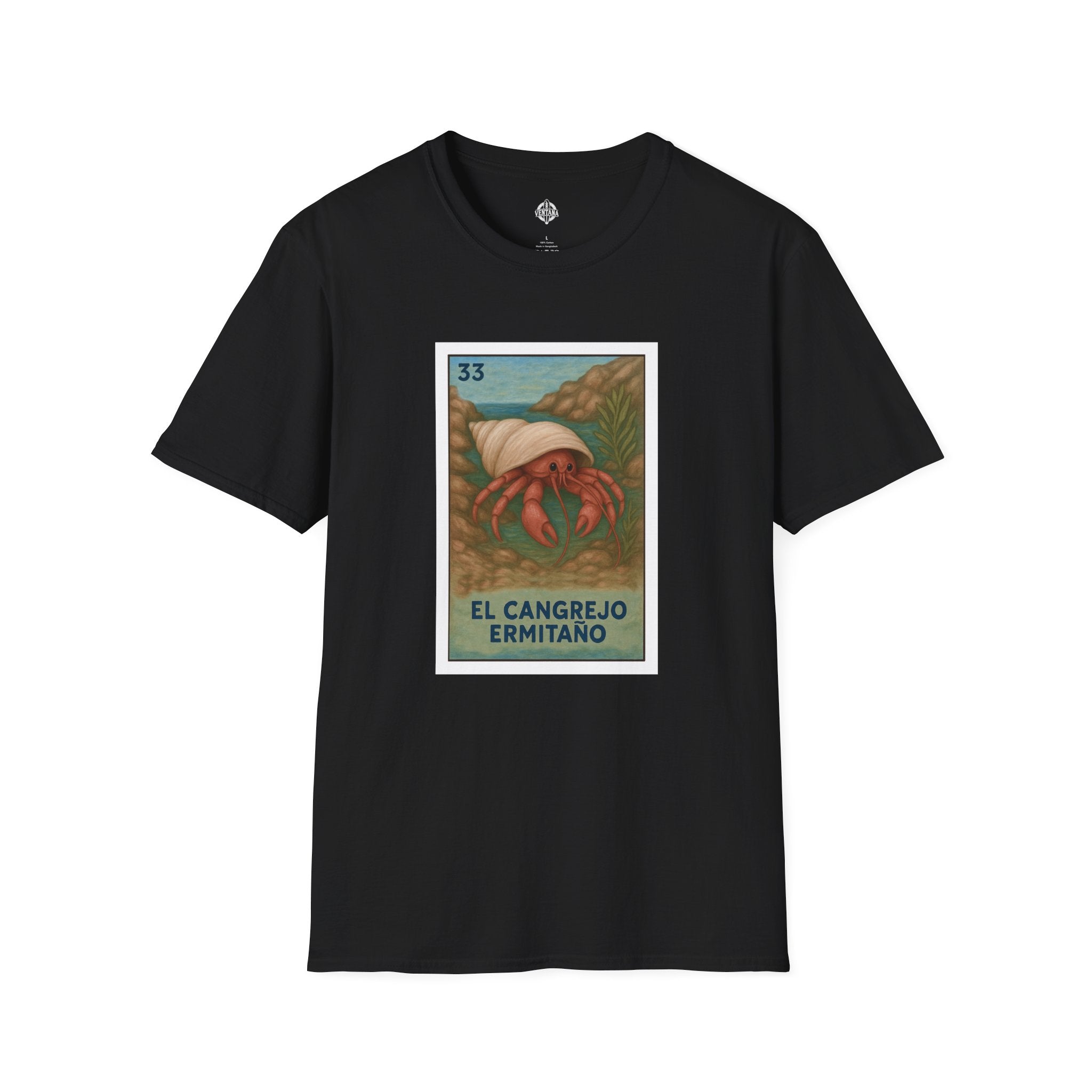 Hermit Crab Lotería Unisex - Soft Style U.S. Cotton T-Shirt (El Cangrejo Ermitaño)