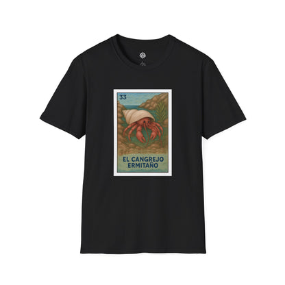 Hermit Crab Lotería Unisex - Soft Style U.S. Cotton T-Shirt (El Cangrejo Ermitaño)