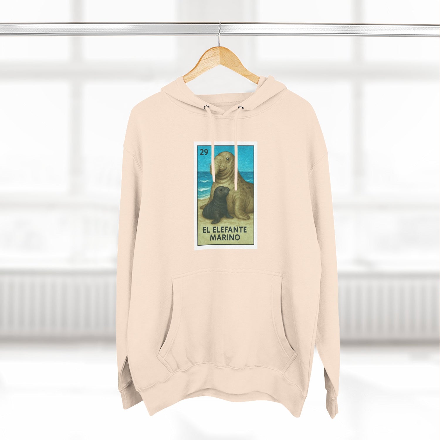 Elephant Seal Lotería Unisex - Pull-Over Cotton Blend Fleece Hoodie (El Elefanto Marino)