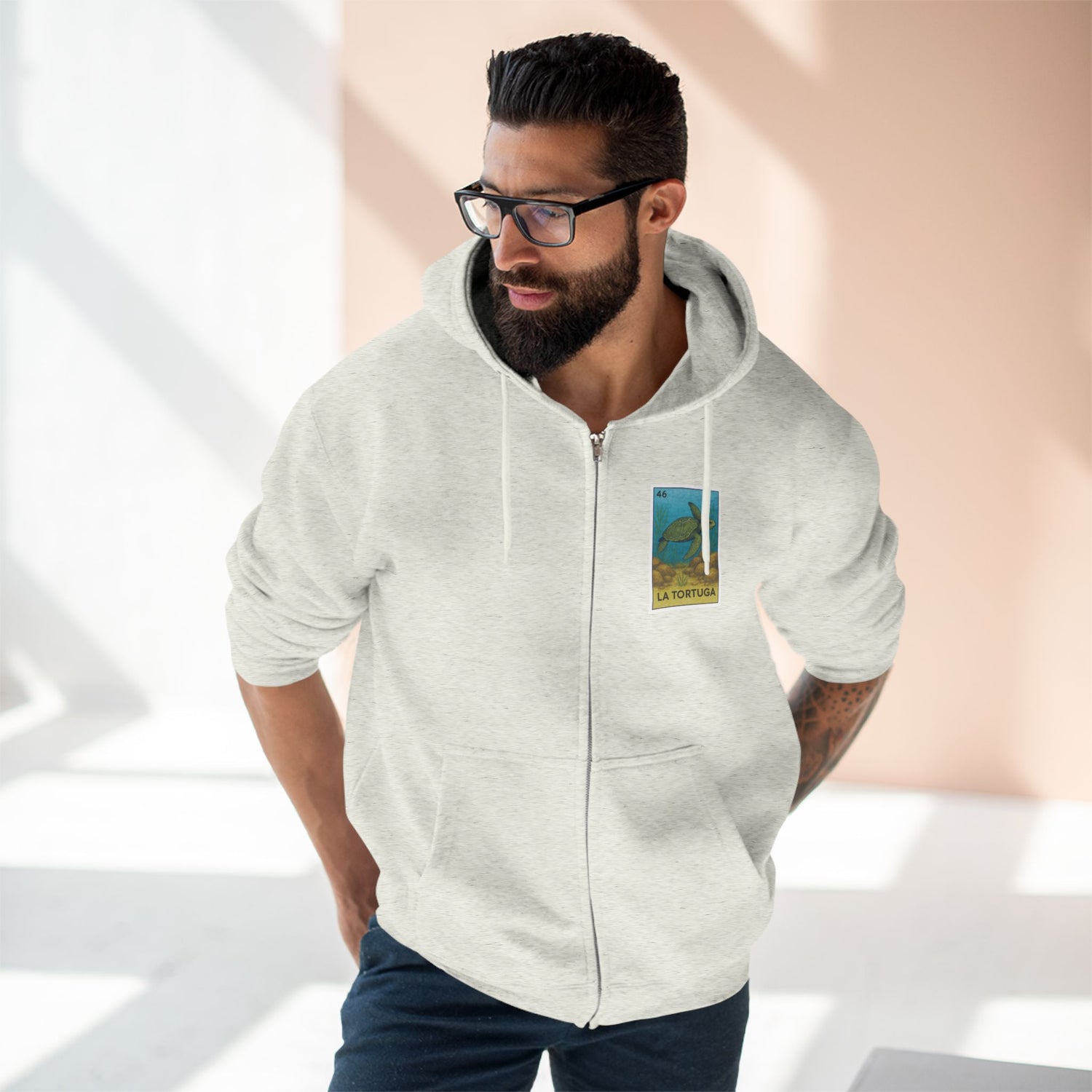 Turtle Lotería Unisex - Zip Cotton Blend Fleece Hoodie (La Tortuga)