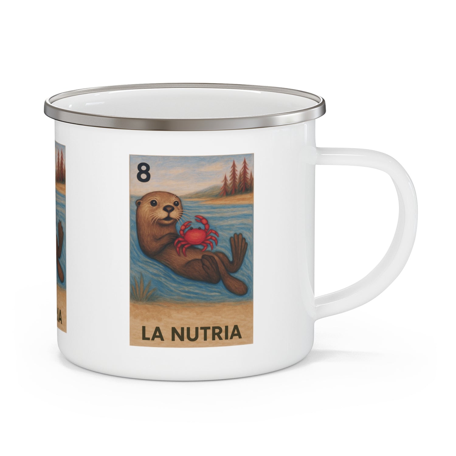 Sea Otter Lotería Enamel Camping Mug (La Nutria) (12oz - small)