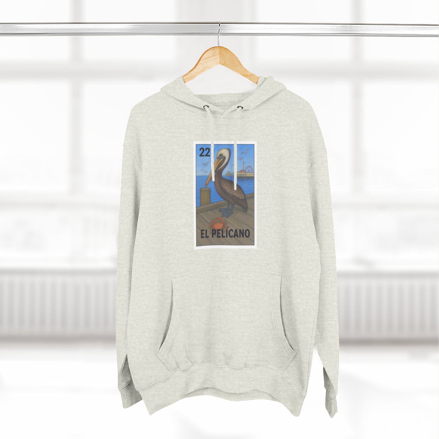 Pelican Lotería Unisex - Pull-Over Cotton Blend Fleece Hoodie (El Pelícano)
