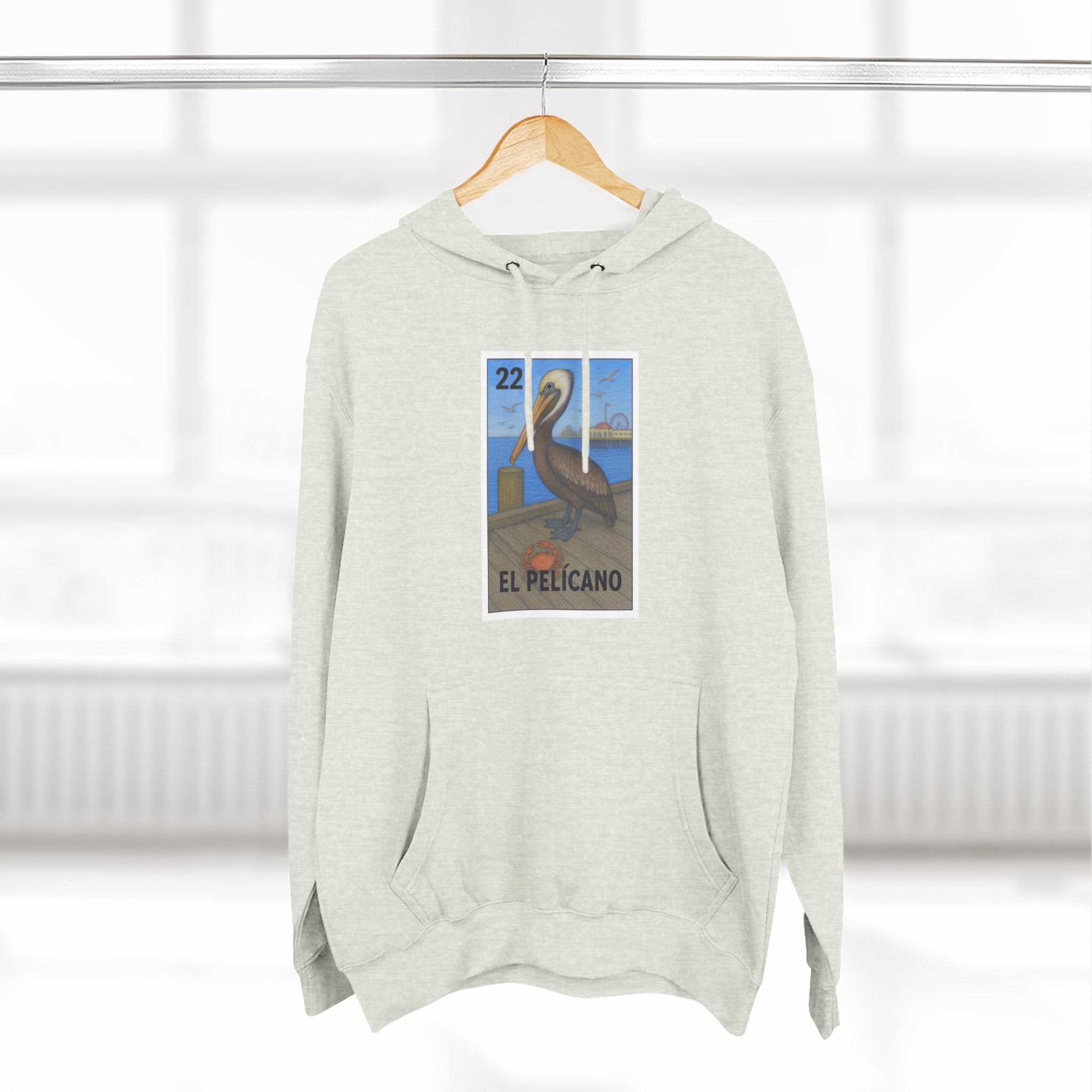 Pelican Lotería Unisex - Pull-Over Cotton Blend Fleece Hoodie (El Pelícano)