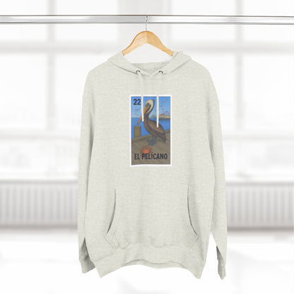Pelican Lotería Unisex - Pull-Over Cotton Blend Fleece Hoodie (El Pelícano)